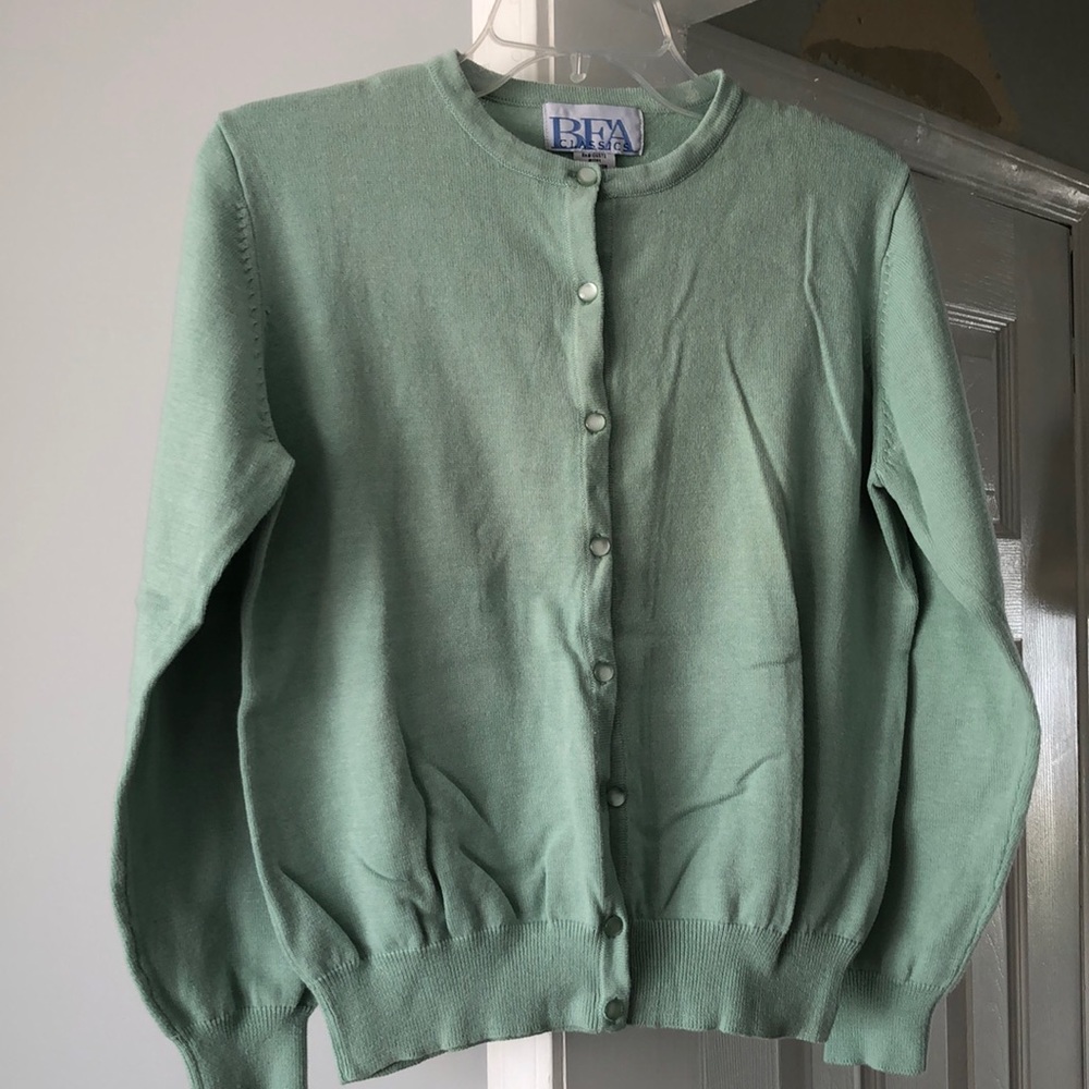 Mint Green Long Sleeve Cardigan and Short Sleeve sweater Set Small BFA Classics